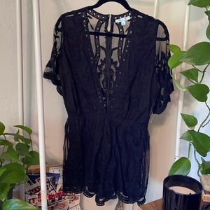All crochet lace deep v romper